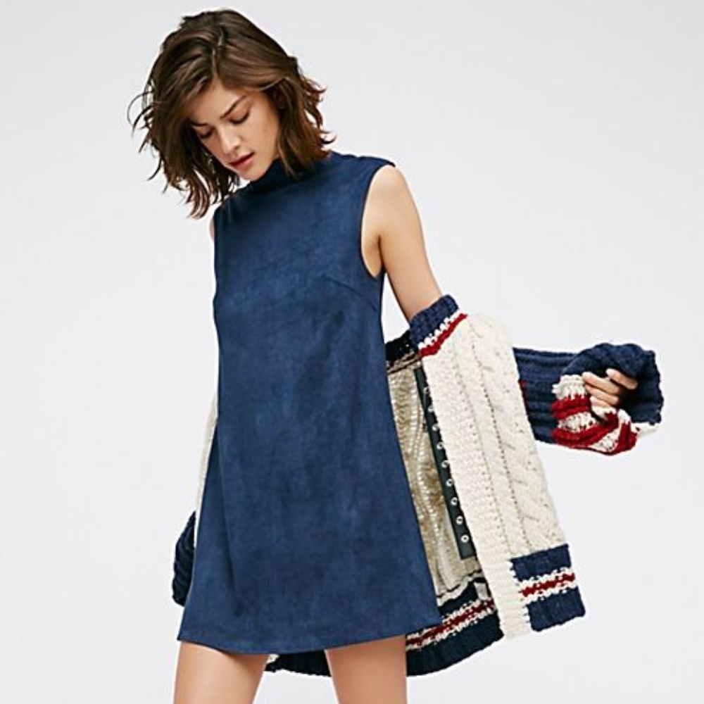 NWT Free People x Lenni Faux Suede Dress in Blue